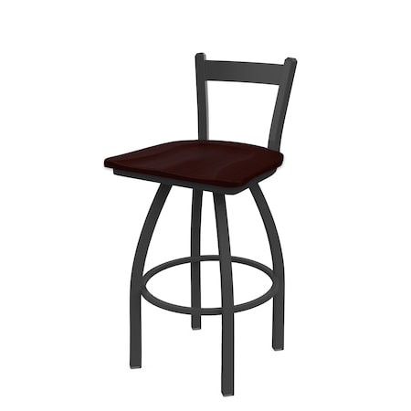 Holland Bar Stool Co 30" Low Back Swivel Bar Stool, Pewter Finish, Dark Cherry Oak Seat 82130PWDCOak